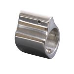Polished stainless steel AR-15 gas block with fluting, designed for precision and durability.