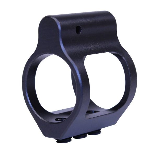 AR-15 low-profile gas block, CNC-machined, matte finish, for barrel gas management.
