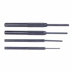 Precision pin punch set for gunsmithing, jewelry making; metallic tools with knurled grips.