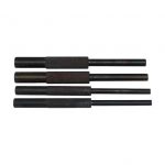 Set of four black drift punches for precise metalwork and assembly tasks.