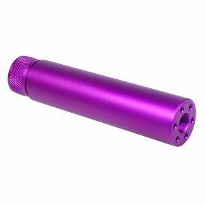 Polished purple AR-15 slip over fake suppressor, anodized for durability and style.