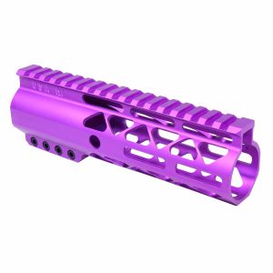 Anodized purple 7-inch Guntec USA handguard with M-LOK rail system and lightweight design.