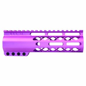 Guntec USA purple 7 M-LOK free-floating handguard with top rail.