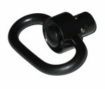 Black steel QD sling swivel for AR-15 rifles with quick attachment feature and matte finish.
