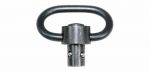 Quick-detach rifle sling swivel with D-shaped ring for tactical and adaptable firearm carrying.