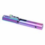 Rainbow PVD-coated AR 9mm bolt carrier group by Guntec USA.