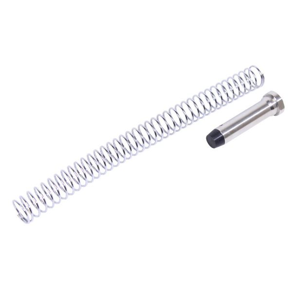 Stainless steel recoil spring and guide rod for semi-automatic pistols, precision-engineered.