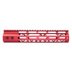 Red 10-inch Guntec USA M-LOK AR Rifle Handguard with Monolithic Rail.