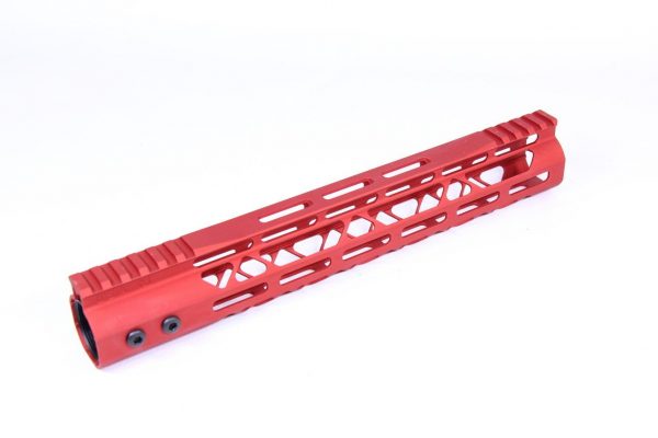 Red 12-inch Guntec M-LOK Free Floating Handguard with Monolithic Top Rail.