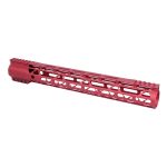 Red 15-inch Guntec M-LOK free-floating AR handguard with monolithic top rail.