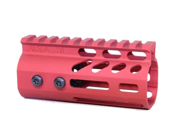 Red 4-inch Guntec M-LOK handguard with top rail, lightweight and free-floating design.