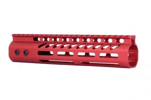 Red 9-inch Guntec M-LOK Free Floating Handguard with Monolithic Top Rail.