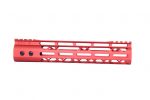 Red 10-inch Guntec M-LOK Skeletonized AR Handguard with Top Rail.