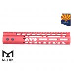Red 10-inch Guntec USA M-LOK AR Rifle Handguard with Top Rail.