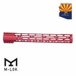 Red 15-inch Guntec USA M-LOK handguard with Arizona emblem and top rail.