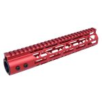 Red 10-inch Guntec AR handguard with M-LOK and top rail.