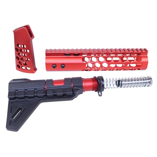 AR-15 red honeycomb pistol furniture set by Guntec USA.