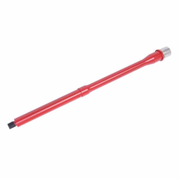 Red Cerakote-coated 16-inch 5.56mm M4 rifle barrel by Guntec USA.
