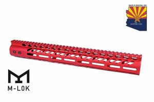 Guntec USA 15-inch red M-LOK free-floating handguard with top rail.