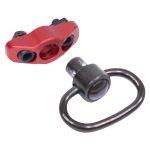 Red anodized M-LOK Gen 2 QD swivel mount on white background.