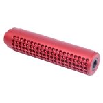 Bright red AR-15 Socom style fake suppressor with a perforated design, displayed horizontally.