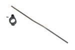 Fishing rod parts: stainless steel blank and black guide ring on white background.