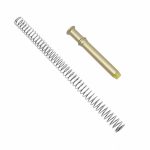 Semi-automatic pistol recoil spring and brass-colored guide rod for reliable firearm function.