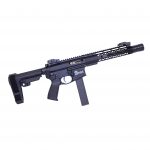 Modern 9mm pistol caliber carbine with tactical AR-15 style features and black finish.