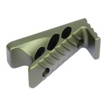 Anodized green M-LOK micro angle grip with precision cutouts and ergonomic design.