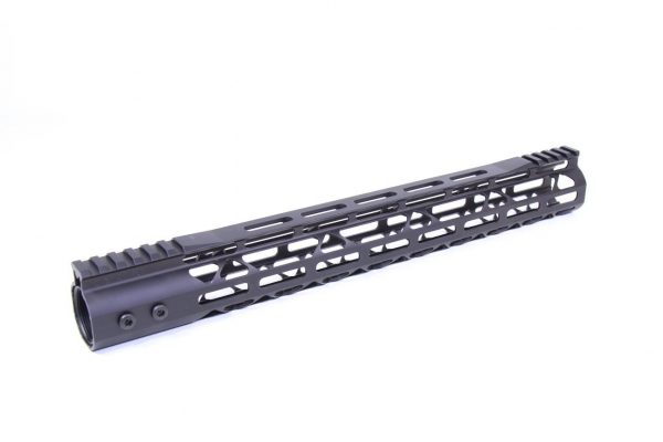 Guntec USA 15-inch black M-LOK AR rifle handguard with full Picatinny rail.