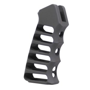 Guntec USA lightweight green aluminum AR-15 pistol grip with ergonomic finger grooves.