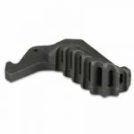 AR-15 charging handle latch upgrade with grooved grip and matte finish for tactical use.