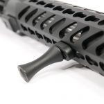 Guntec USA black KeyMod handguard with ergonomic QD handstop accessory.