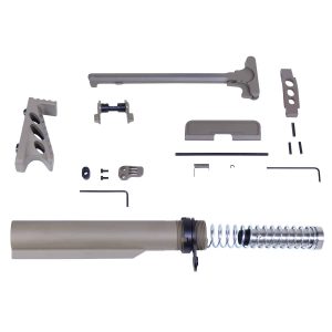 AR-15 rifle assembly kit components in flat dark earth color.