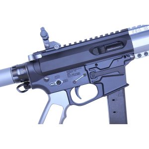 Guntec USA AR-15 with Grey Anti-Rotation Trigger Pin Set in Tactical Rifle Detail.