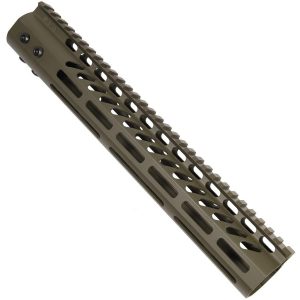 12 Guntec USA M-LOK handguard in OD green with top rail and lightweight design.