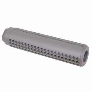 Titanium AR-15 SOCOM suppressor with ventilated, matte finish for enhanced firearm aesthetics.