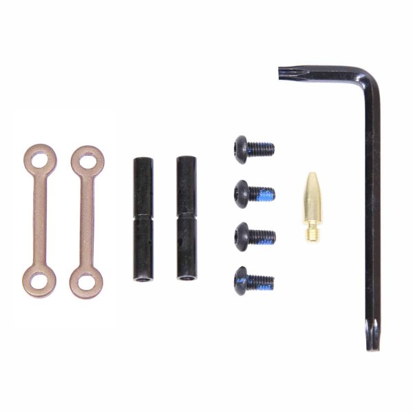 AR-15 anti-rotation pin set in burnt bronze with screws and hex key.