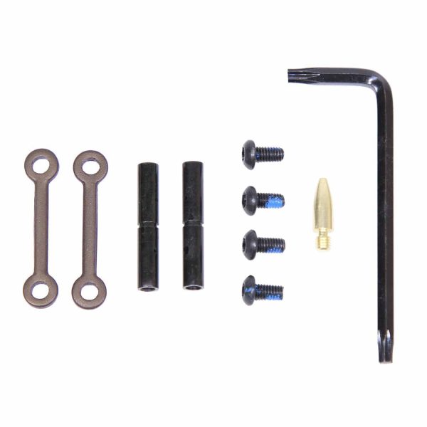 AR-15 anti-rotation pin set in burnt bronze with tools and screws.