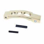 Gold-plated AR-15 enhanced trigger guard with precision cut-outs and secure fastening components.