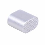 AR-15 extended magazine button with anodized clear finish, metallic and textured.