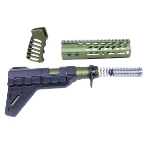 AR-15 Pistol Set with Green Anodized Micro Breach Brace and Tactical Components.