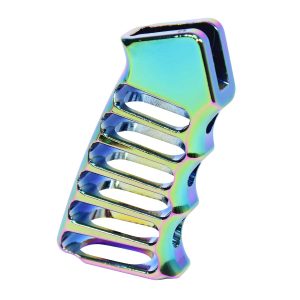 Colorful Guntec USA Ultralight Aluminum Pistol Grip with Iridescent Finish.