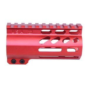 Red 4-inch Guntec USA M-LOK handguard with top Picatinny rail.