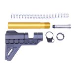 AR-15 Micro Breach Pistol Brace Kit parts in anodized gold on white background.