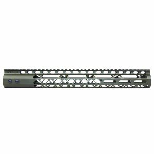 Guntec USA 15-inch green M-LOK handguard with monolithic top rail.