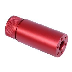 Red anodized AR-15 3.0-inch fake suppressor with textured grip.