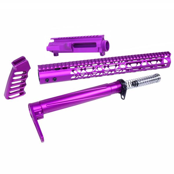 AR-15 Skeletonized Airlite Series Complete Furniture Set W/ Matching Upper Receiver (Anodized Purple)