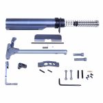 AR-15 Essentials Kit parts including buffer tube, springs, and tools on white background.
