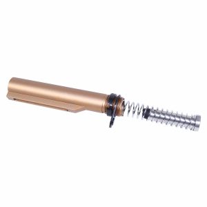 Anodized bronze AR-15 buffer tube set with visible spring and buffer.